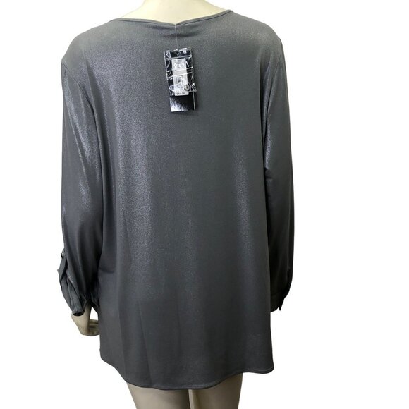 SLIM FACTOR $69 ROLL TAB SLEEVE BLOUSE L NEW WITH‎ TAG - Picture 6 of 7